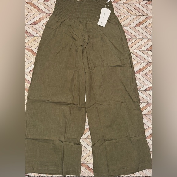 High Rise Cropped Gaucho Denim in Light Olive